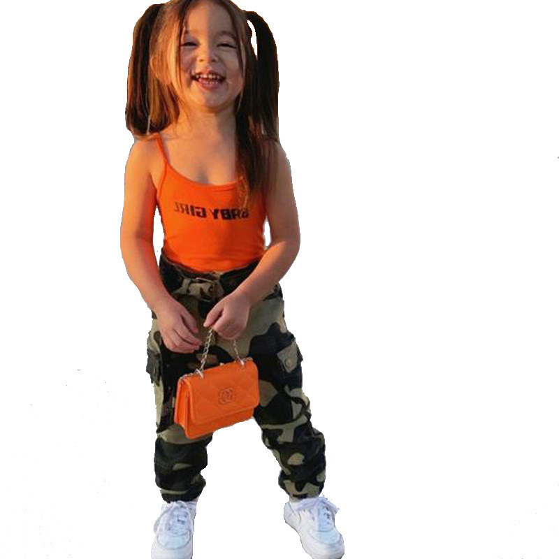 Conyson girls clothing sets fashion toddler baby girls tank top and camo pants 2 piece jogger pants set streetwear
