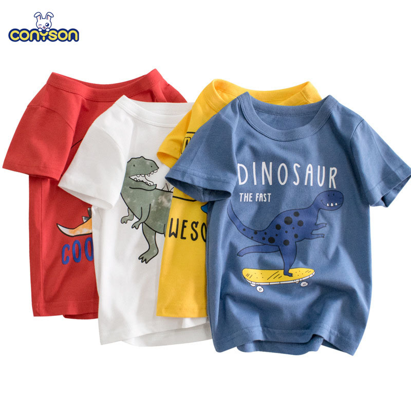 Conyson Hot Sale  Custom 100% Cotton Short Sleeves Cartoon Dinosaur Printing Kids Clothing Baby Boys Graphic T-shirts