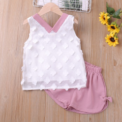 Conyson Wholesale Cute Infant High Quality Summer Sweater Baby Girls' Suit Bow Newborn Clothing Knitting 2 Pieces Girl Sets