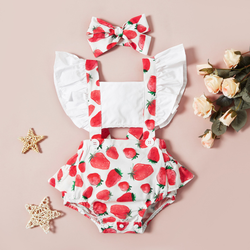 Newborn Baby Girls Ruffle Fly Sleeve Jumpsuits Baby Girl Watermelon Print Romper Baby Girls Bodysuits
