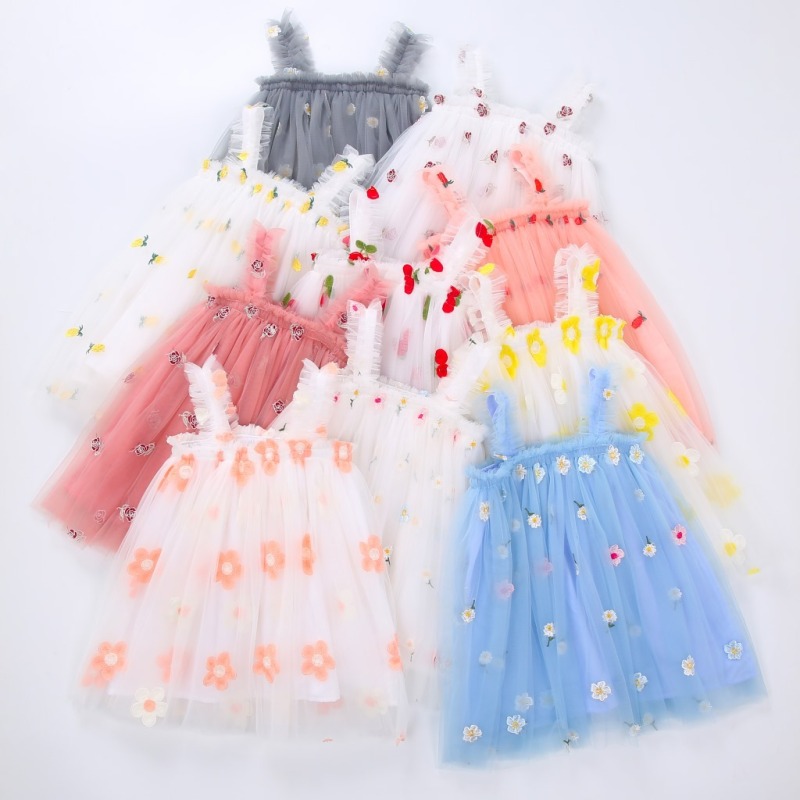 Korean Mesh Dot Sleeveless Children Princess Dress Kids Clothing Kids Clothes Girl Dress For Baby Girl