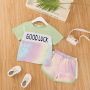 Conyson hot sale Children's summer Tie Dye Girls T-shirt Set 2pcs Custom Logo Short Sleeve T-shirt Shorts girl clothes Sport Set