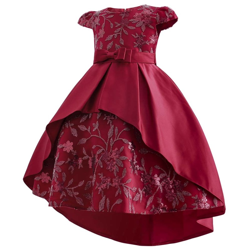 High Quality Kids Clothing Formal Trailing Birthday Puff Sleeve Knee-Length Party Wear Flower Dress Girl