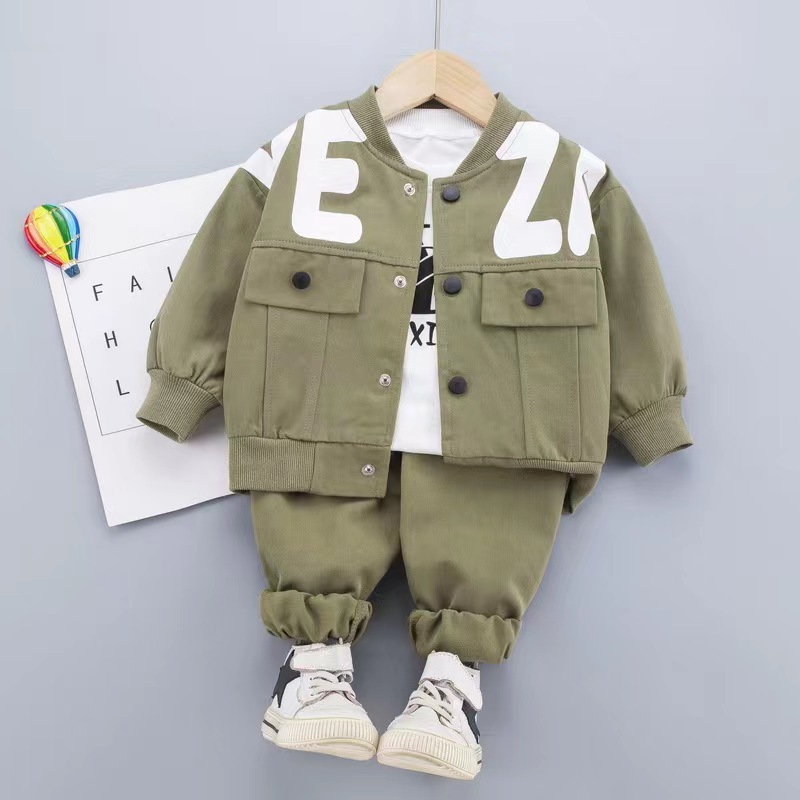 Conyson Wholesale Spring Kids Boy Jacket Pants Clothing Suits Cotton Printing Sweater Clothing Tracksuit Boys 3pcs Outfits