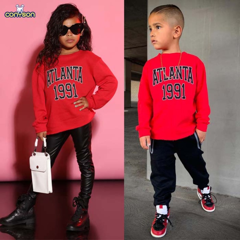 Conyson Spring Fashion Cotton Kids Girls Solid Hoodies Long Sleeve Pullover High Quality Letter Print Infant Boys Clothes Tops
