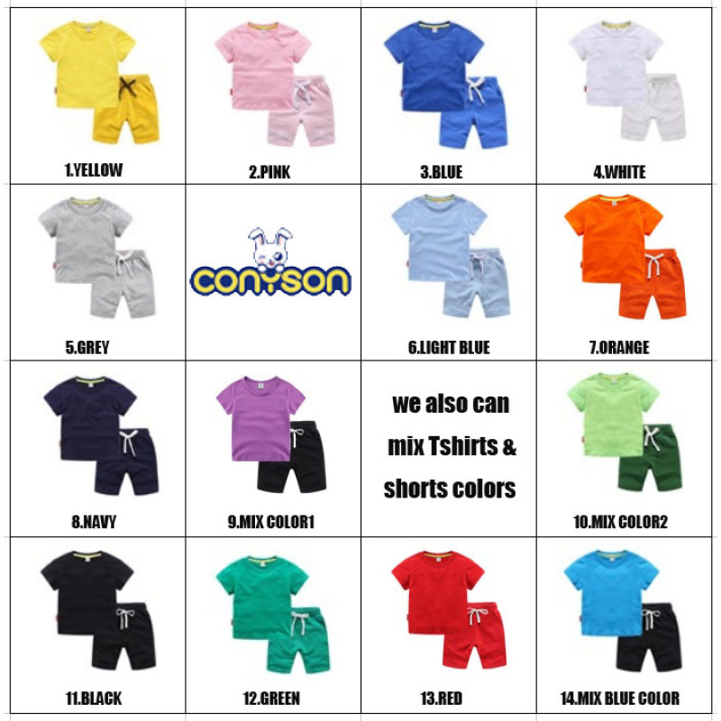 Conyson summer Custom print logo Made 1-12year toddler boy girl embroidery Baby Clothes Kids clothing T-shirt vest shorts Sets