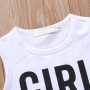 Baby Girl Summer Outfit Cotton White Girl Printed Tank Top Distressed Patched Denim shorts Kid Girl Sleeveless clothing Set