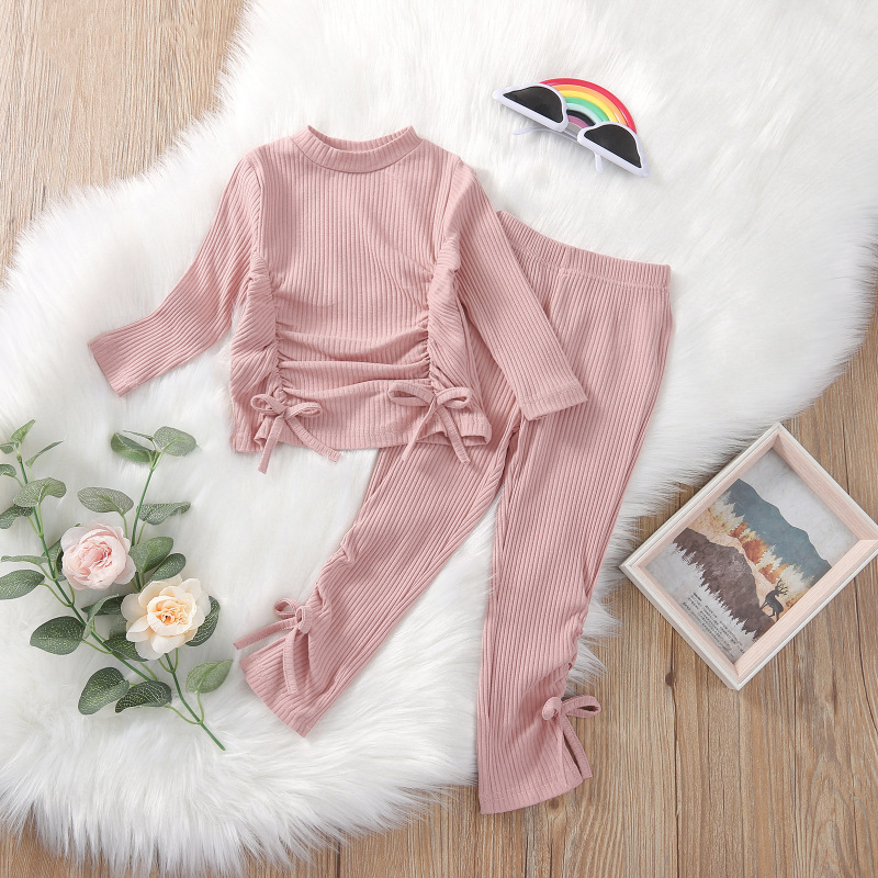 Conyson Children's Clothing Suits Drawstring Folds Slim All-match Bottoming Cheap Kids Suits girls clothing sets