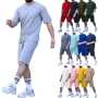 Wholesale summer custom Blank designer logo clothing tracksuit 2 two piece shirts and short set men