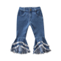 Customized Popular Stylish Denim Flared Tassel Girl Children Kids Cool Bell Bottom Trousers Elastic Waist Denim Flare Pants