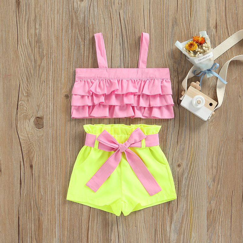 Conyson Wholesale Fashion Boutique Sleeveless Ruffle Cute Top Shorts Summer Girl Clothing Suits Summer Short 3pcs Outfits