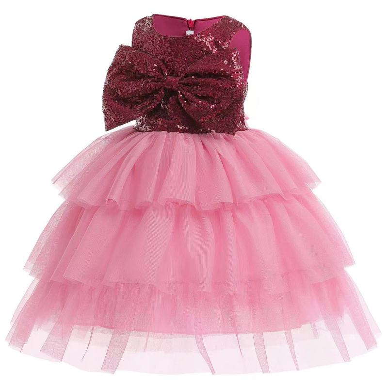 Conyson Kids Tutu Dress Easter Mesh Litter Girls Clothing Sleeveless Bow Sequin Formal Children Girl Evening Dresses