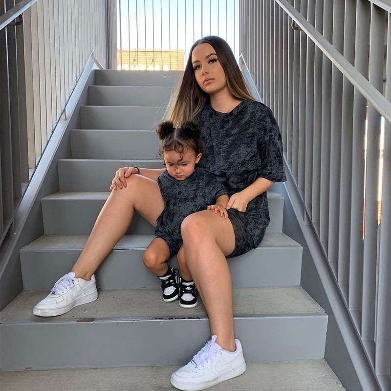 Conyson Wholesale Kids Clothes Outfit Children Girls Fantasy Pullover Tops Shorts 2Pcs Geometric Print Causal Clothing Sets