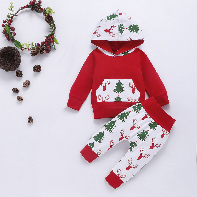 Conyson hot sale rts toddler baby Christmas fashion boy girls' infant kids clothes suit 100% cotton boutique romper clothing set