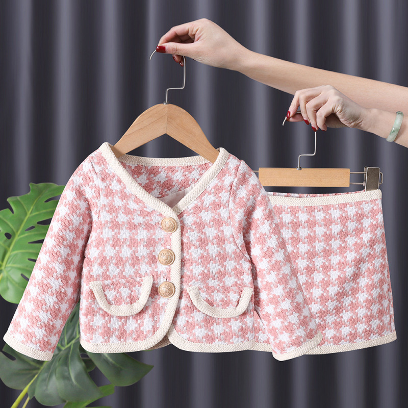 Conyson hot sale rts New fashion korea cotton Dress Baby kids designer Fall Clothes Girls clothing Long Sleeve short plaid skirt