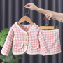 Conyson hot sale rts New fashion korea cotton Dress Baby kids designer Fall Clothes Girls clothing Long Sleeve short plaid skirt