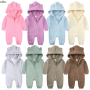 Conyson autumn fashion designer custom logo newborn baby boy long sleeve clothe girl winter zipper cotton hoodie clothing romper