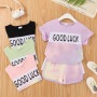 Conyson hot sale Children's summer Tie Dye Girls T-shirt Set 2pcs Custom Logo Short Sleeve T-shirt Shorts girl clothes Sport Set
