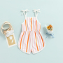 Conyson Wholesale Baby Girls Romper Flower Stripe Printed Sleeveless Tie-Up Shoulder Strap Sling Halter Jumpsuits Clothing Kids