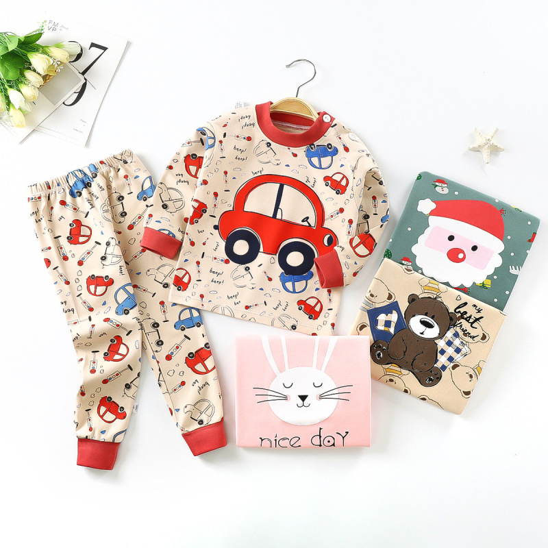 Conyson Wholesale Winter Long Sleeve Knitted Boys Clothes 2Pcs Baby children cartoon Suits for Kids cotton clothing pajama sets