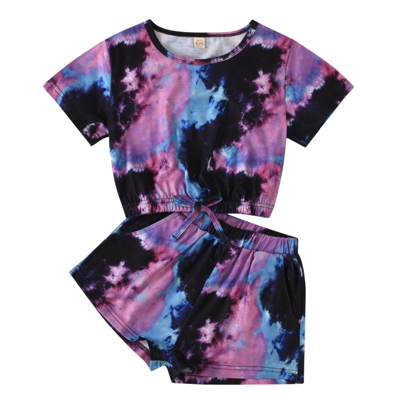 New Boutique Summer Toddler Girls 2-piece T-shirt And Shorts Tie Dye Clothing Set