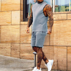 Conyson wholesale summer full set cotton clothes sport wear top and short beach jogger 2 pieces tracksuit men sets