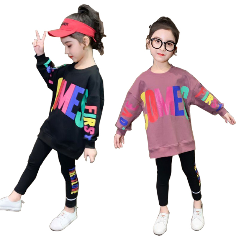 Conyson fashion autumn clothes kids GIrl letters print Outfits Long Sleeve Knitted cotton Sweater casual clothing Two Piece Sets