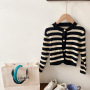Conyson organic kids clothes spring personalized kids-designer-clothes vintage velvet core yarn striped knitted girls coat