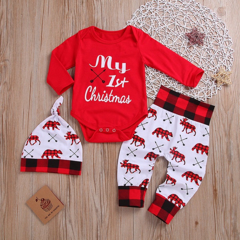 wholesale 3-pieces Merry Christmas Cotton Baby sets girl boys clothes Romper Autumn Winter baby Clothes