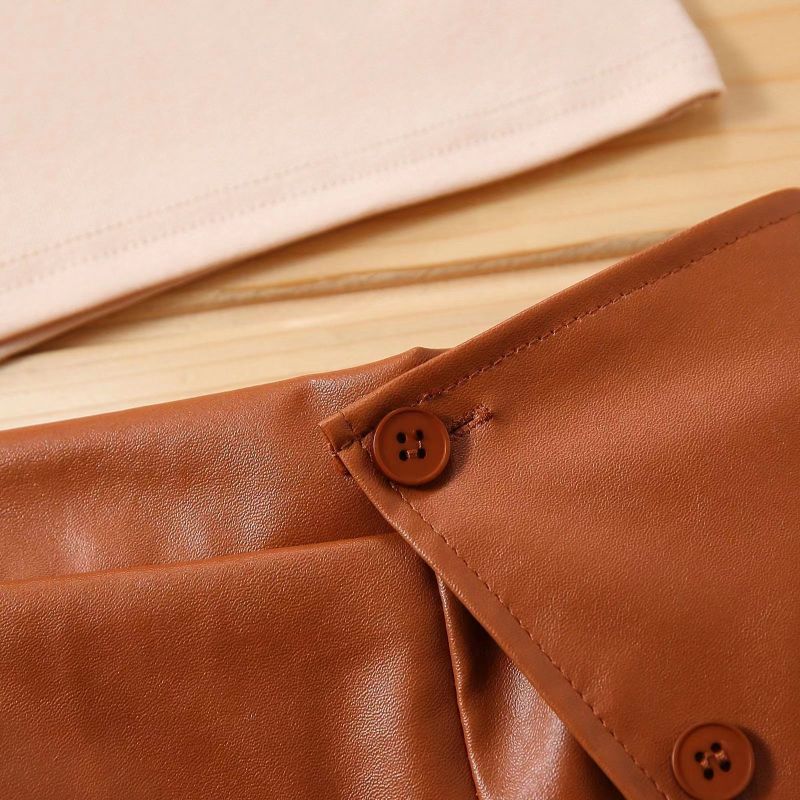 Conyson Summer Brown 1-6Y Littler Girls Clothes Set Cotton Sleeveless Vest Tops PU Leather Shorts Skirts Two Pieces Casual Suits