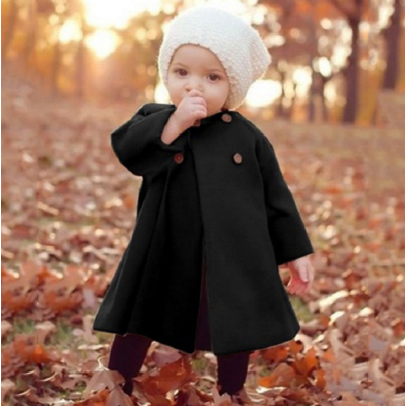 Conyson hot sale korean fashion boutique Baby kids clothes Woolen Girl Long Sleeve Autumn Winter button clothing Windproof Coat