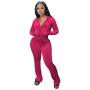 Hot Sale Fall Women's hoodie Set Zipper Pocket Crop Top Jacket Velvet Jogging suit Velour tracksuits Women Two Piece set
