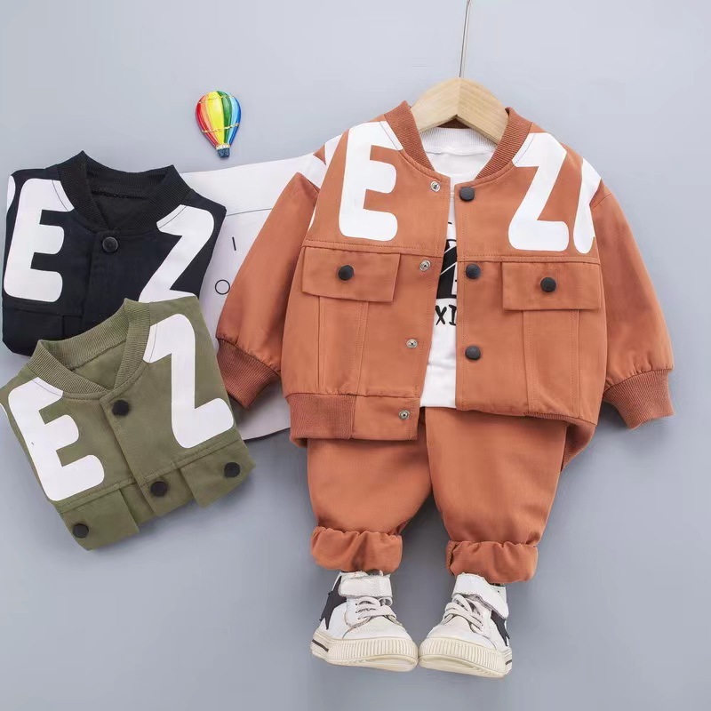 Conyson Wholesale Spring Kids Boy Jacket Pants Clothing Suits Cotton Printing Sweater Clothing Tracksuit Boys 3pcs Outfits