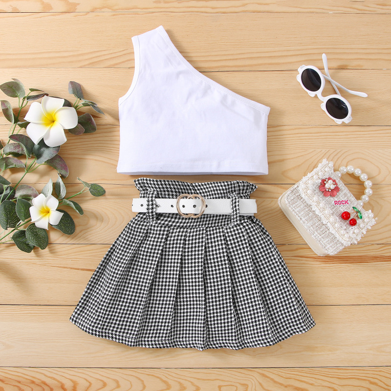 Conyson Bulk Summer A-line Sleeveless Simple Gala Contrast Color Dance Mini Ruffles 2 Pieces Solid Skirts litter Girls Dress
