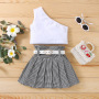 Conyson Bulk Summer A-line Sleeveless Simple Gala Contrast Color Dance Mini Ruffles 2 Pieces Solid Skirts litter Girls Dress