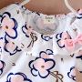 High Quality 2021 summer children popular short sleeve o-neck bowknot baby girls print tops with kid pure color short pants 2pcs
