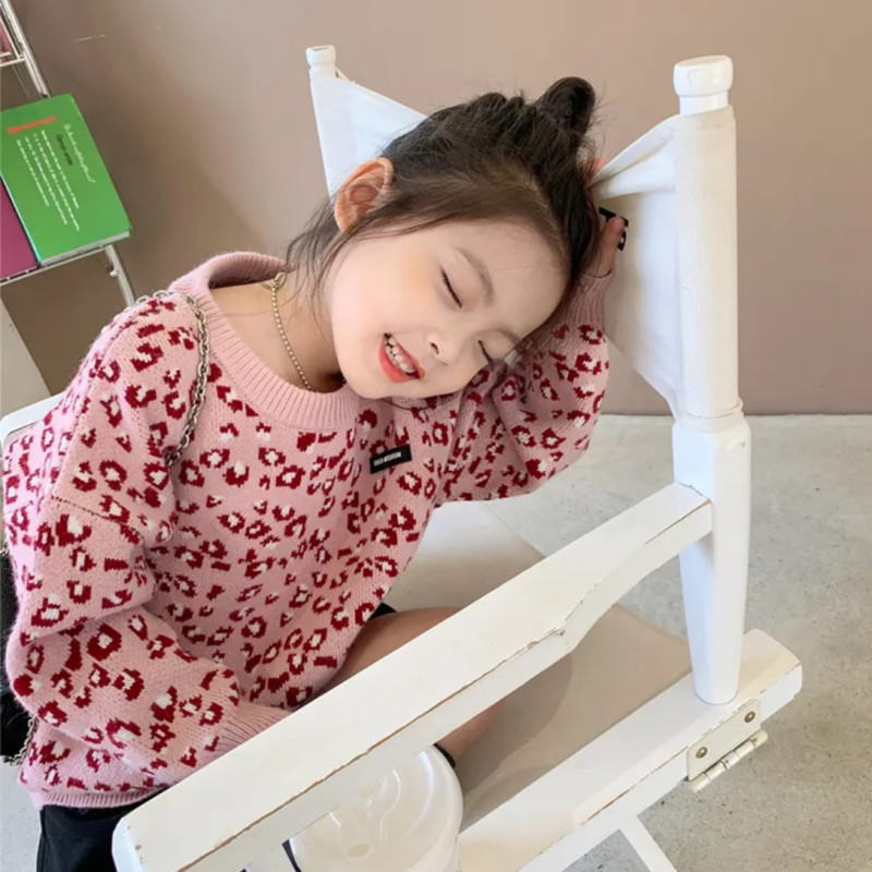 Conyson Hot Sale Kids Clothes New Design Floral Pattern Long Sleeve Casual Loose Knitted Fall Crew Neck Sweater for Baby Girls