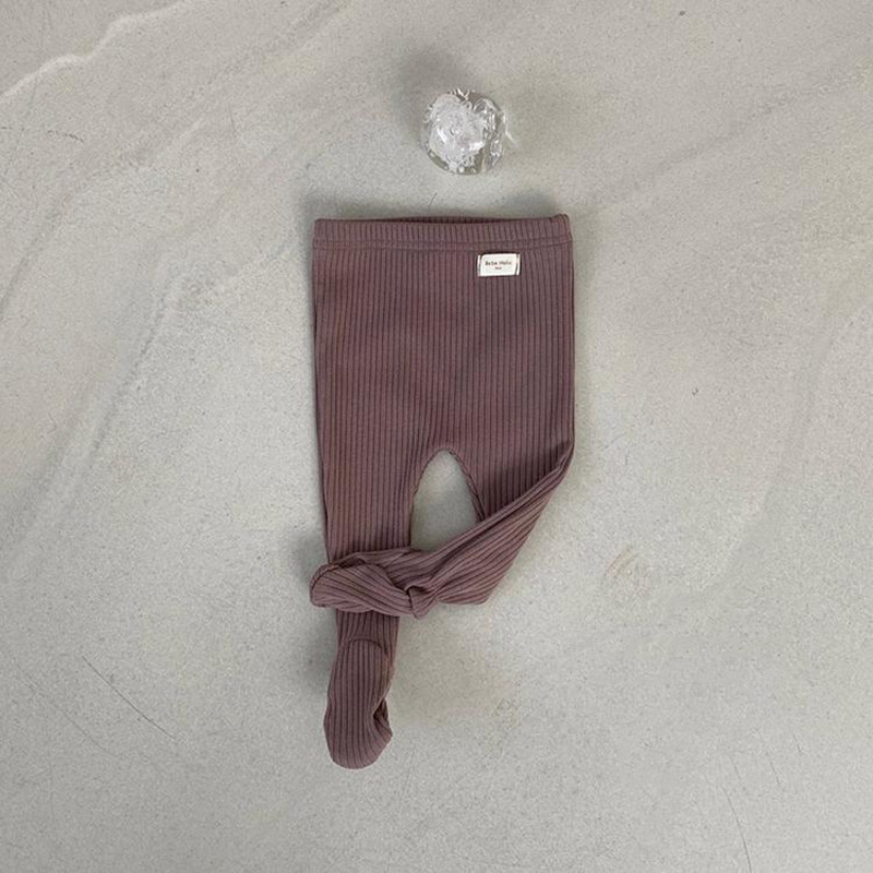 Conyson Striped Organic Cotton Baby tight pants with Foot Solid Pure Color Ruffle Ribbed Tights Leggings baby knitted  Leggings