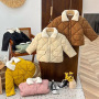 Loose Down Cotton Padded Jacket Baby Boy Girl Clothing Solid Color Diamond Plaid Fleecy Wool Collar Coat