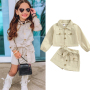 Conyson Boutique Kids Girls Clothing Sets Solid Jacket Shorts 2 Piece Casual Single Breasted Long Sleeve Top Short Girls Suits