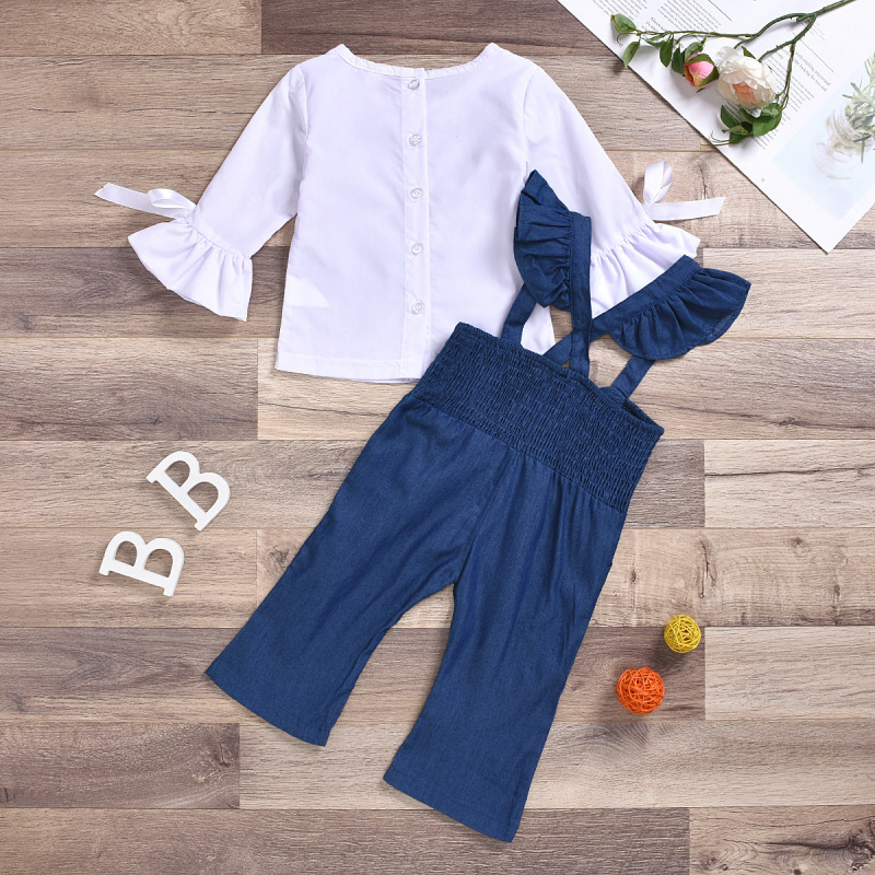 Conyson Hot New Children Clothing Sets Summer Girls Princess Causal Long Sleeve T-shirt+Strap Pants 2Pcs Kids Girls Clothes Sets