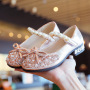 Conyson Hot Sale Spring Summer Princess Glass Slipper Diamond Casual Glitter Children Leather Mary Jane Shoes for Kids Girls