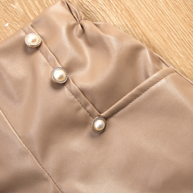 Conyson Wholesale Kids Designer Clothes Knit Long Sleeve Pink Sweater PU Shorts 2 Piece Children Girls Clothing Outfits