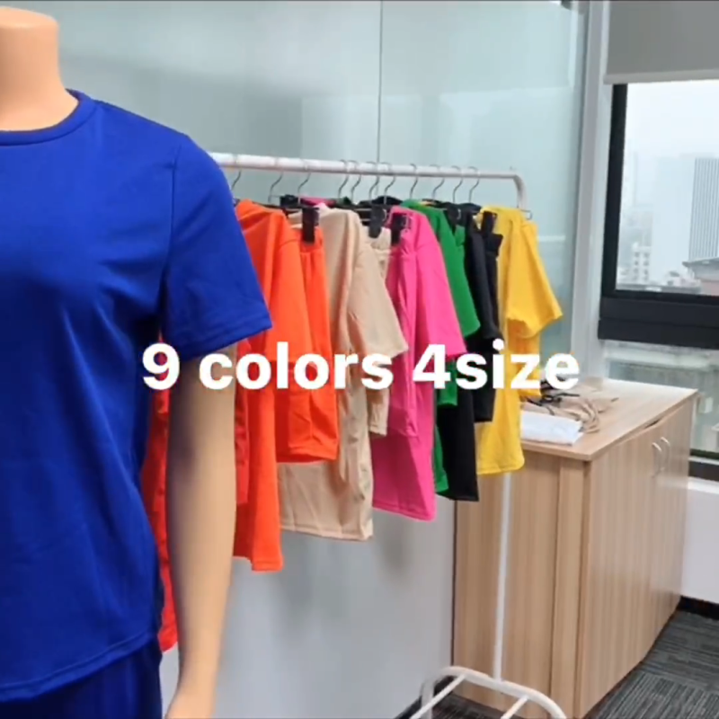 2022 Custom Logo Women Summer Short Set Short Sleeve T Shirt Biker Shorts Sets Skinny 2 Piece Short Set Women Clothing