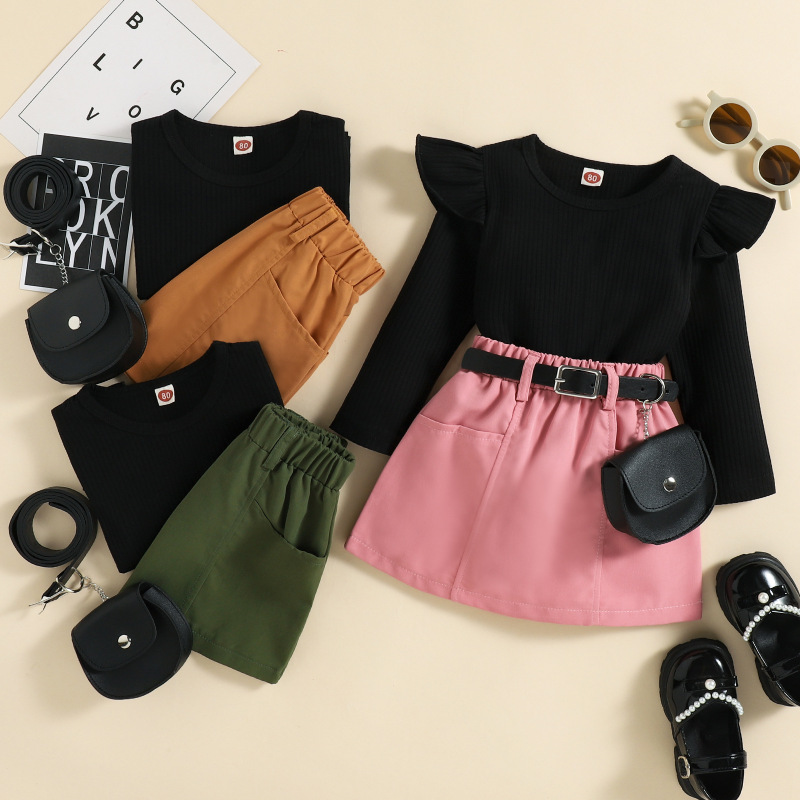 Conyson Winter Hot Sale Knitted Infant Baby Girls Dress Sets Long Sleeve Sweater Solid Skirts Bag 3 Piece Toddler Girl Outfits