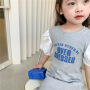 2021 New Summer Fashion Kid Girl White Puff Short-Sleeve Tight Dress Letter Printed Gray Black girls T-shirt