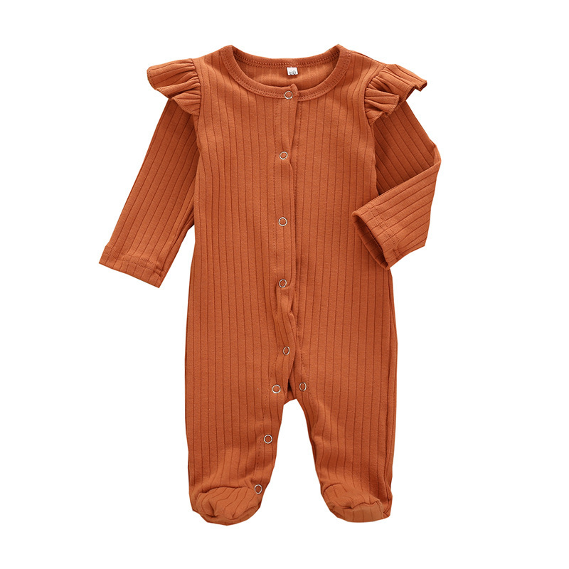 Fashion Hot Sale Solid Colornewborn Girls Boys Button Jumpsuit Cotton Long Sleeve Clothes Baby Boy Suits Set