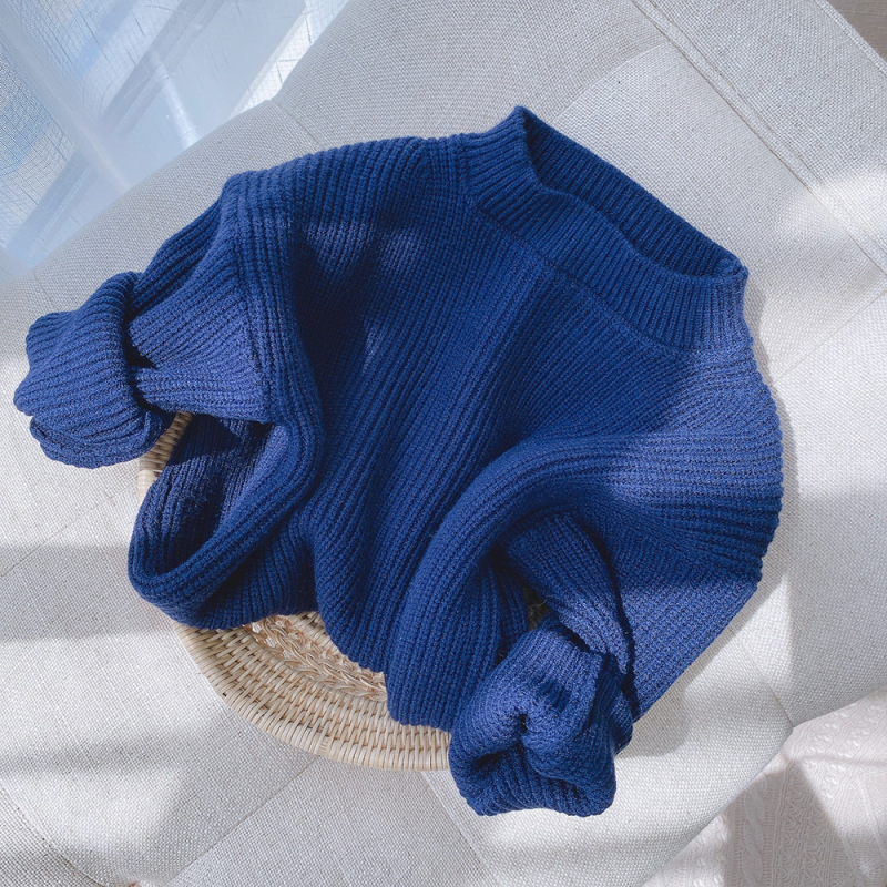 Wholesale Solid Color Long-sleeved Warm Fashion Sweater Knitted Children's Pullover Sweater