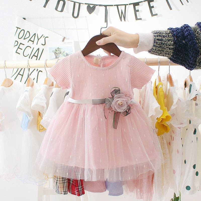 Cartoon Baby Princess Birthday Party Mesh Sweet Style Girl Dresses Fashion Casual Fancy Lace Solid Flower Baby Kids Dress