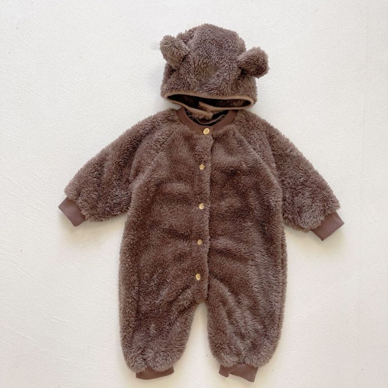 Infant Korean Soft conyson Sleepwear Baby Rompers Knitted Boys Girls bear Jumpsuits 2 Piece Toddler Kids warm hat Sleepwear